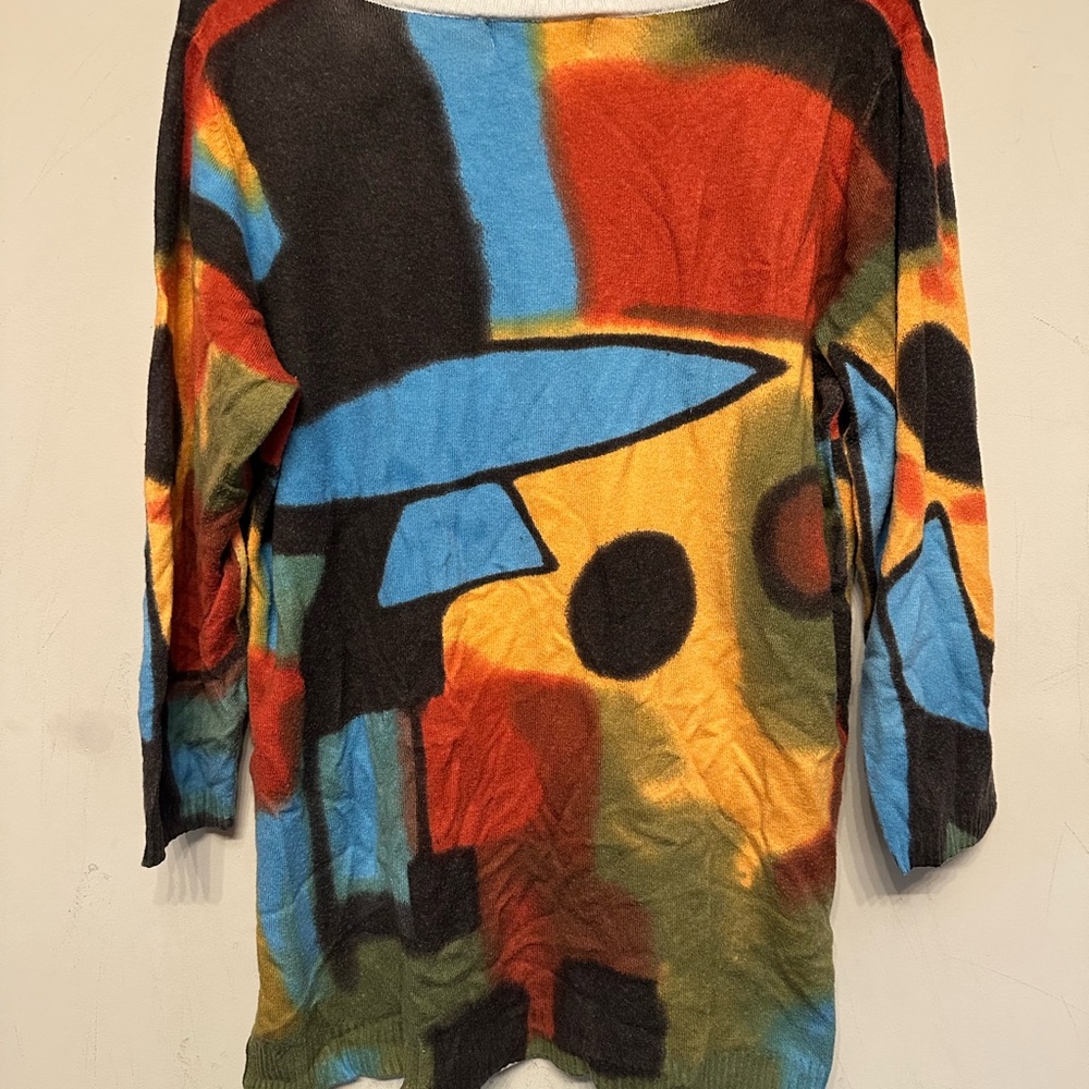 A.Z.I. Vibrant Abstract Colorful V-Neck Sweater Size Large - Picture 5 of 7